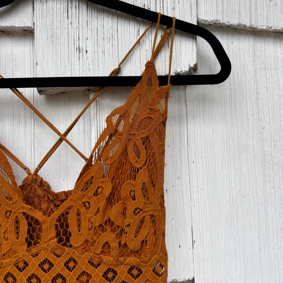 Free People Crochet Lace Trim Ruffle Hem Mini Dress Terracotta Orange Large - Picture 4 of 9